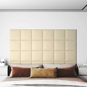 vidaXL Painel parede 12 pcs 30x30cm couro artificial 1,08 m² cor creme