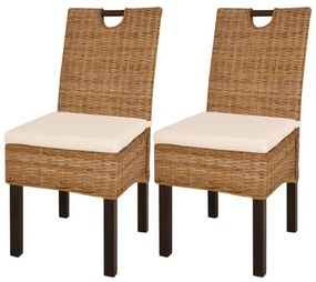 Cadeiras de jantar, 2 pcs, vime Kubu e madeira de mangueira