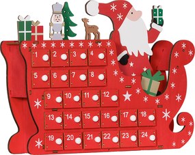 HOMCOM Calendário Do Advento em Madeira 24 Gavetas Pai Natal e Trenó 22,5x8x36 cm Vermelho | Aosom Portugal