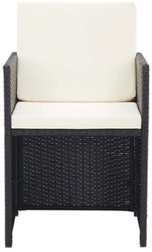 15 pcs conjunto jantar exterior com almofadões vime PE preto