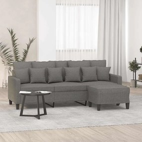 vidaXL Sofá de 3 lugares com apoio de pés 180 cm tecido cinza-escuro