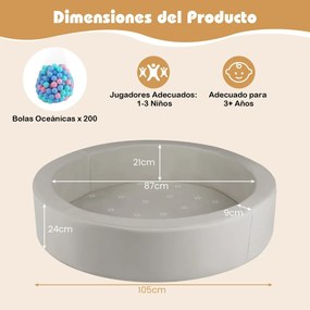 Piscina de bolas de espuma redonda 105 cm para crianças pequenas com 200 bolas Cinza