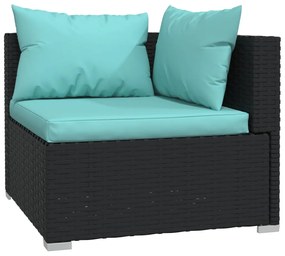 5 pcs conjunto lounge de jardim c/ almofadões vime PE preto