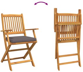 Cadeiras de Jardim Dobráveis vidaXL com Almofada Cinza 6pcs em Madeira