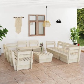 vidaXL 9 pcs conjunto lounge de paletes madeira de abeto impregnada
