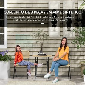 Conjunto de Mesa e Cadeiras de Jardim de Vime Conjunto de 3 Peças Móve
