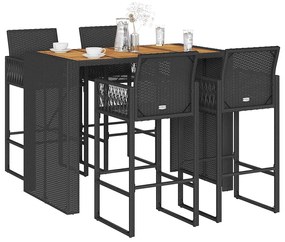 5 pcs conj. de bar jardim sem almofadões vime PE/acácia preto