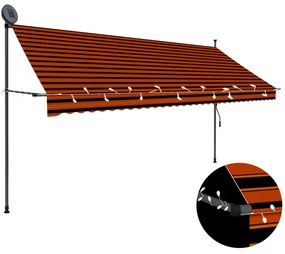 vidaXL Toldo retrátil manual com LED 350 cm laranja e castanho