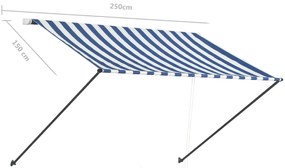 Toldo retrátil com LED 250x150 cm azul e branco