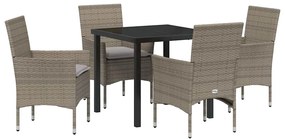 Conjunto de Jantar de Jardim com 5 Peças e Almofadas Cinzas em Rattan