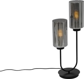 Candeeiro de mesa Art Deco preto com vidro fumê 2 luzes - Laura