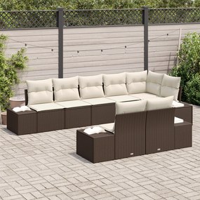 Conjunto de Sofá de Jardim de 8 Peças com Almofadas Castanho Vime Poli