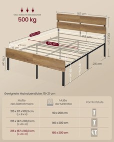 Estrutura de cama de casal 160 x 200 cm com iluminação (COLCHÃO NÃO INCLUIDO), castanho natural