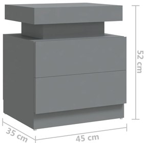 Mesa de cabeceira 45x35x52 cm contraplacado cinzento