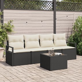 Conjunto de Sofá Jardins de 5 Peças com Almofadas Rattan Preto, Sofá d