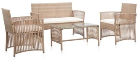 46436 vidaXL 4 pcs conjunto lounge jardim c/ almofadões vime PE bege