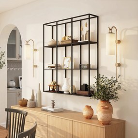 Prateleira de parede industrial com 9 compartimentos 87,5 x 18 x 100 cm, prateleira modular em metal para objetos de coleção, preta