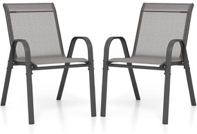 Conjunto de 4 cadeiras de jardim empilháveis Estrutura resistente ao tecido respirável para pátio exterior Praia 55 x 67 x 83 cm Cinzentas