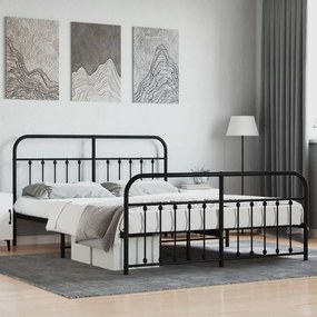 Estrutura de cama com cabeceira e pés 183x213 cm metal preto