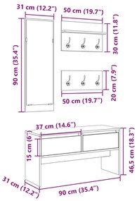 4 pcs conj. móveis de corredor derivados madeira cinza sonoma