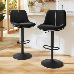 Conjunto de 2 bancos altos ajustáveis em altura com assento giratório e revestimento em veludo 49,5 x 45 x 88,5–109,5 cm Preto