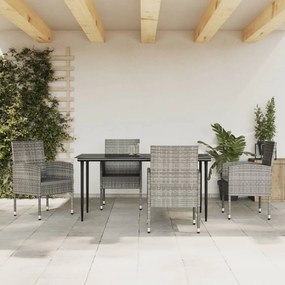 vidaXL 5pcs conjunto de jantar para jardim vime PE e aço cinza e preto