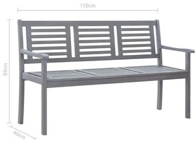 Banco de jardim 3 lugares c/ almofadão 150 cm eucalipto cinza