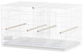 Gaiola para Pássaros com Divisória Gaiola para Aves com 4 Comedouros 4 Poleiros e Bandeja Amovível 76x46x46 cm Branco