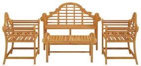 4 pcs conjunto lounge de jardim madeira de teca maciça