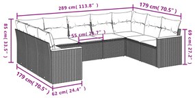 9 pcs conjunto de sofás p/ jardim c/ almofadões vime PE preto