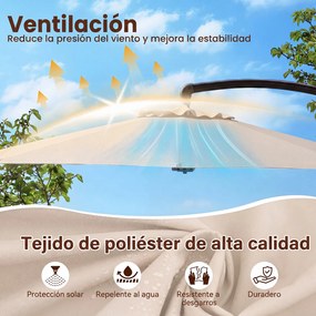 Guarda sol com Base  Suspensa, 345 x 345 x 300 cm, Rotação de 360°, Bege