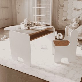 Conjunto de mesa e cadeira para crianças - branco/carvalho dourado artesanal