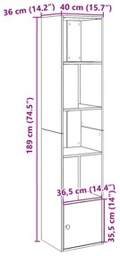 Estante 40x36x189 cm derivados de madeira cinzento sonoma