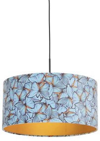Candeeiro de suspensão com abajur de veludo borboletas com dourado 50 cm - Combi Clássico / Antigo
