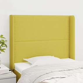 vidaXL Cabeceira de cama c/ abas tecido 93x16x118/128 cm verde