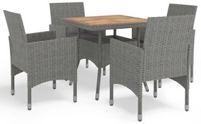 5 pcs conjunto de jantar p/ jardim vime PE e acácia cinzento