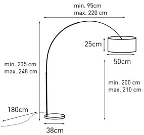 Candeeiro de Arco Preto com Abajur de Veludo Vermelho com Dourado 50 cm - XXL Moderno