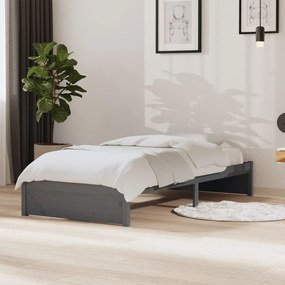 vidaXL Estrutura de cama solteiro 90x190 cm madeira maciça cinza