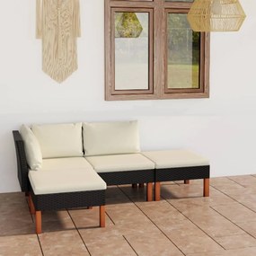 vidaXL 4 pcs conjunto lounge de jardim c/ almofadões vime PE preto