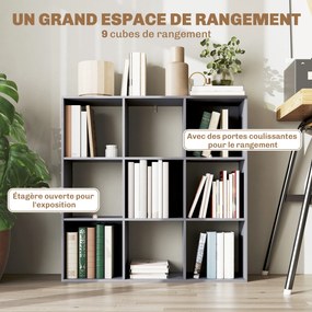 Estante de 3 níveis com 9 compartimentos 91 x 29,5 x 91 cm, para sala de estar, escritório ou quarto, cinzenta