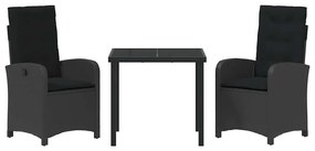 Conjunto de Jantar de Jardim em 3 Peças com Almofadas Preto Rattan Sin