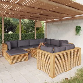vidaXL 10 pcs conjunto lounge jardim c/ almofadões madeira teca maciça
