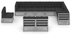 10pcs conjunto lounge de jardim + almofadões pinho maciço cinza