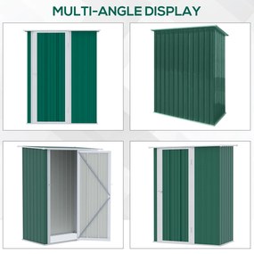 Abrigo de Jardim 142x84x189cm Abrigo de Jardim de Aço Galvanizado com Porta Fechadura e Orifícios de Drenagem para Armazenamento de Ferramentas Verde