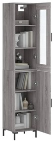 Armário Alto com Vitrine Brenna de 180 cm - Cinzento - Design Moderno