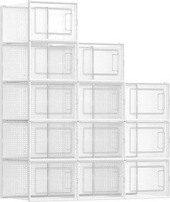 Conjunto de 12 caixas para sapatos em Transparente + branco