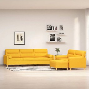 vidaXL 3 pcs conjunto de sofás c/ almofadões tecido amarelo-claro