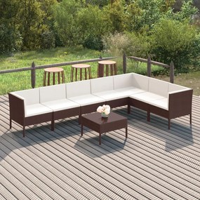 vidaXL 8 pcs conjunto lounge jardim c/ almofadões vime PE castanho