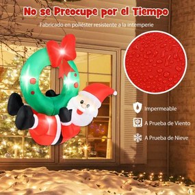 Grinalda de Natal insuflável iluminada por LED de 120 cm e grinalda com fita vermelha e 5 luzes LED Decoração de férias no interior e exterior