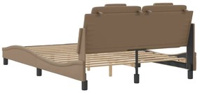 Estrutura cama c/ luzes LED 140x200cm couro artif. cappuccino